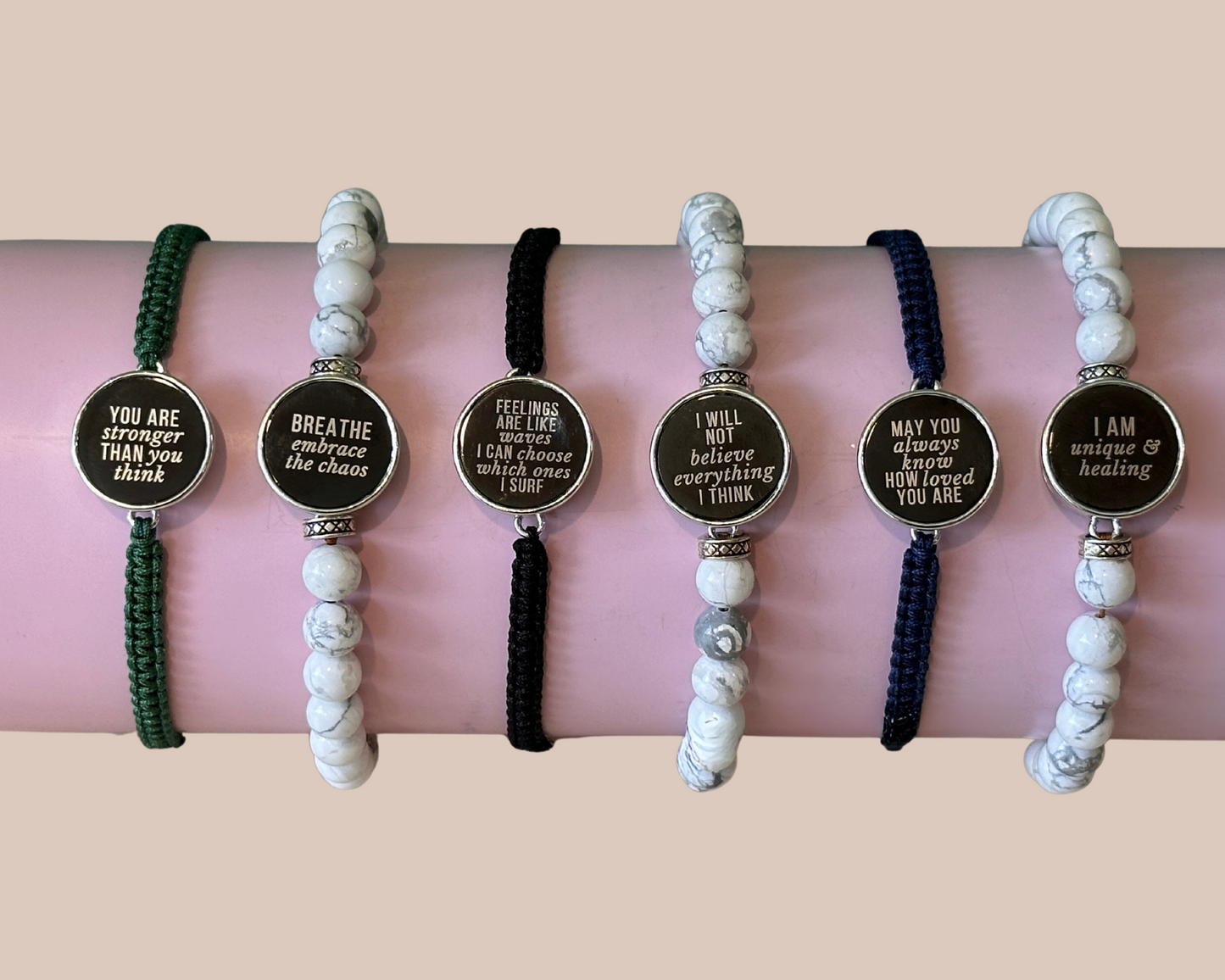 Message Bracelet on white stone bracelet