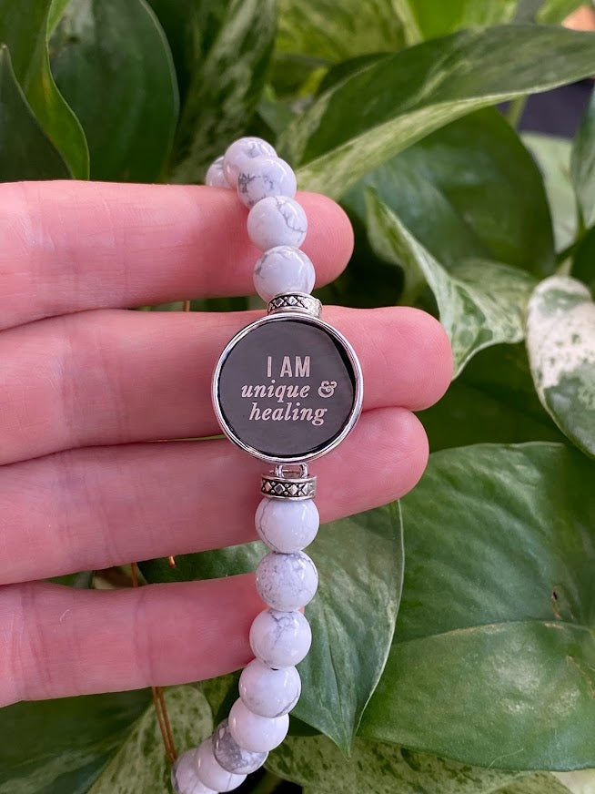 Message Bracelet on white stone bracelet