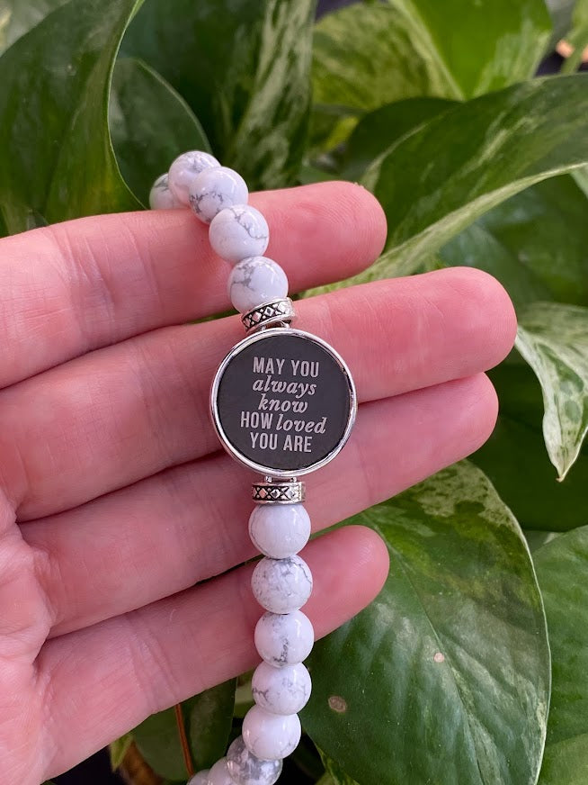 Message Bracelet on white stone bracelet