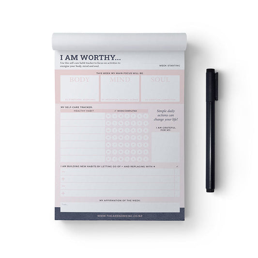 Self Care Habit Tracker - I Am Worthy Notepad